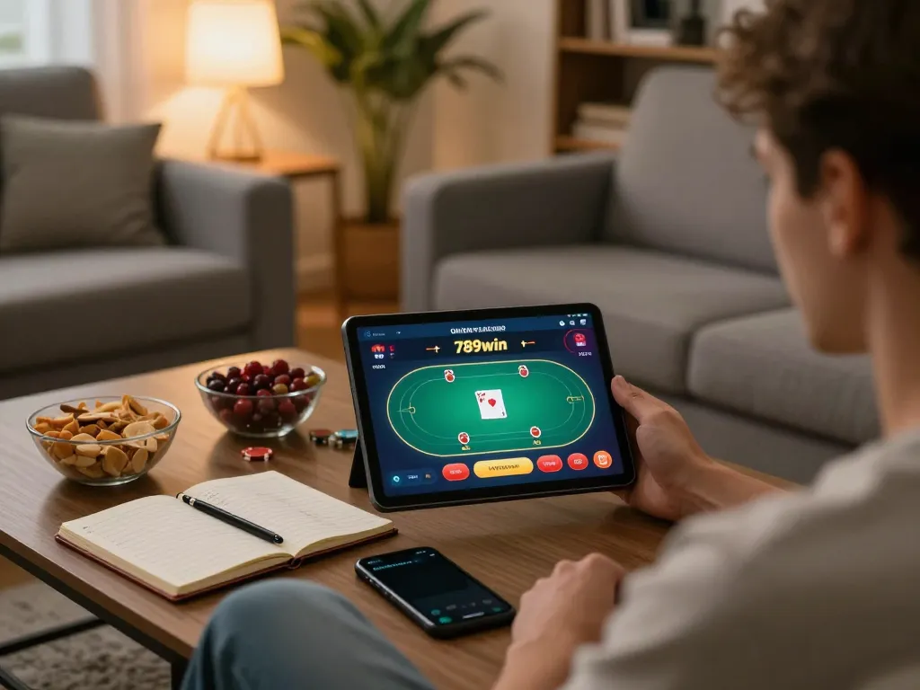 Engage with the app 789win to enjoy exciting online poker gameplay in a cozy home setting.