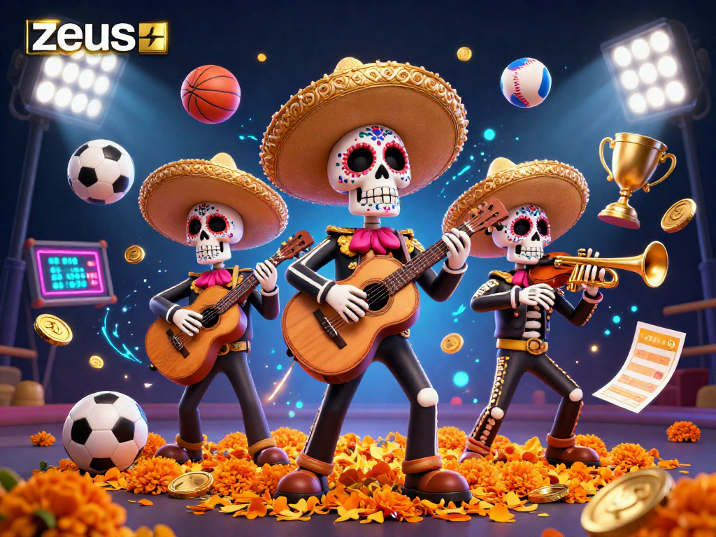 Experience zeus in action with dynamic sports elements and 3D mariachis creating a lively gambling scene.