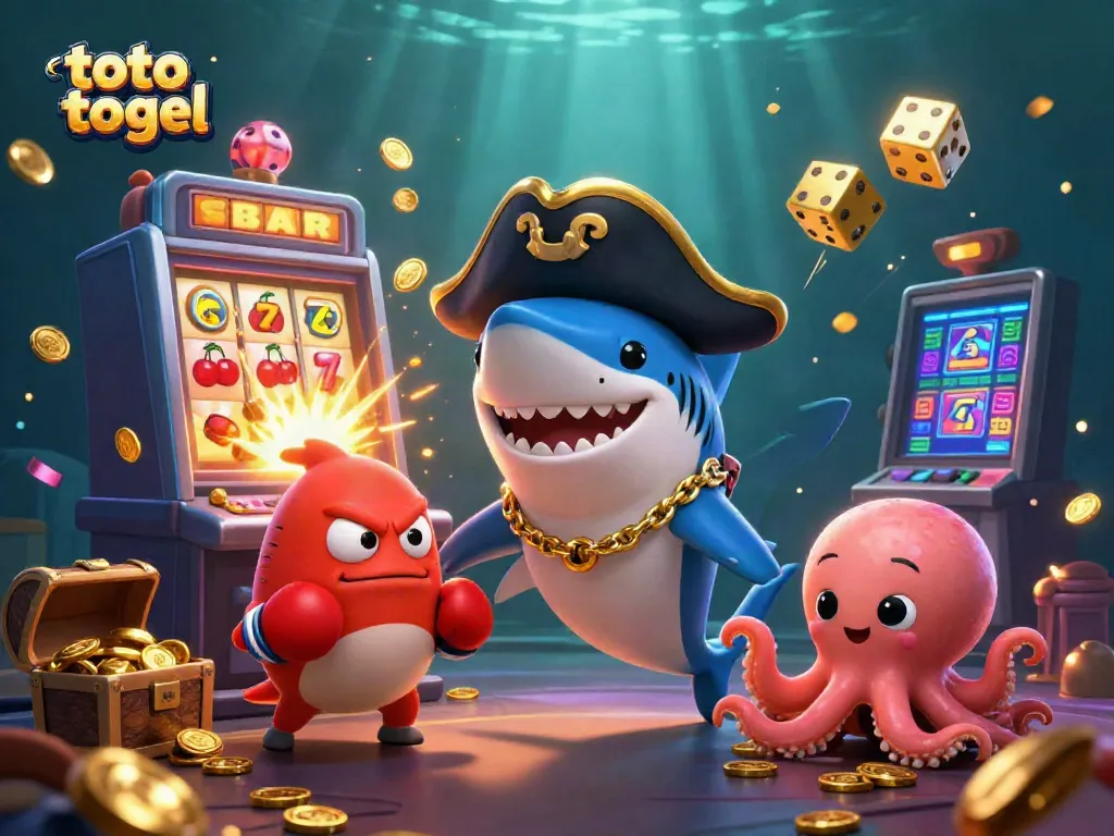 Creative scene showcasing the excitement of toto togel with engaging characters, dynamic casino elements, and thrilling jackpot chances.