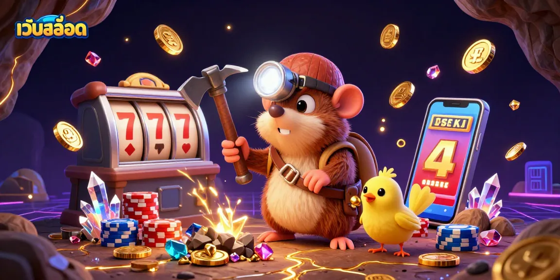 Spin เว็บสล็อต reels with winning treasures as 3D mole and canary uncover jewels in a thrilling casino adventure.