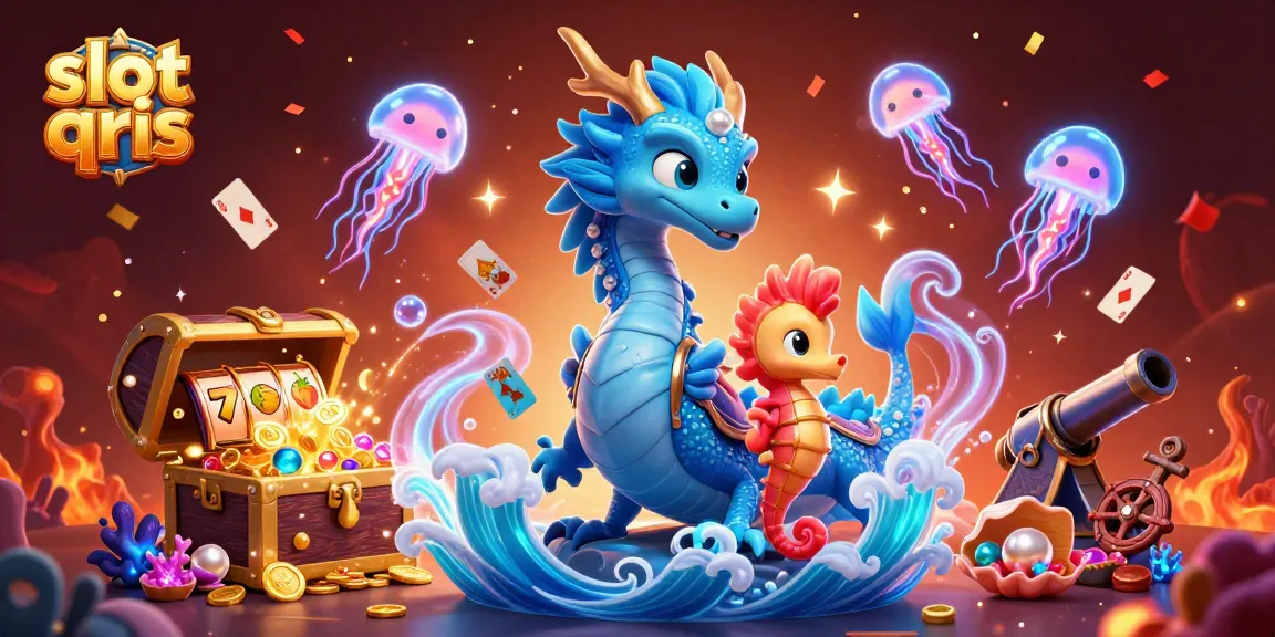 Experience exhilarating wins with slot qris featuring a vibrant underwater scene of a dragon, seahorse knight, and treasure.