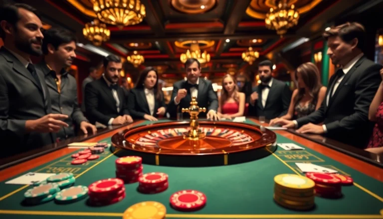 Engaging casino roulette action with players focused on winning at their game.