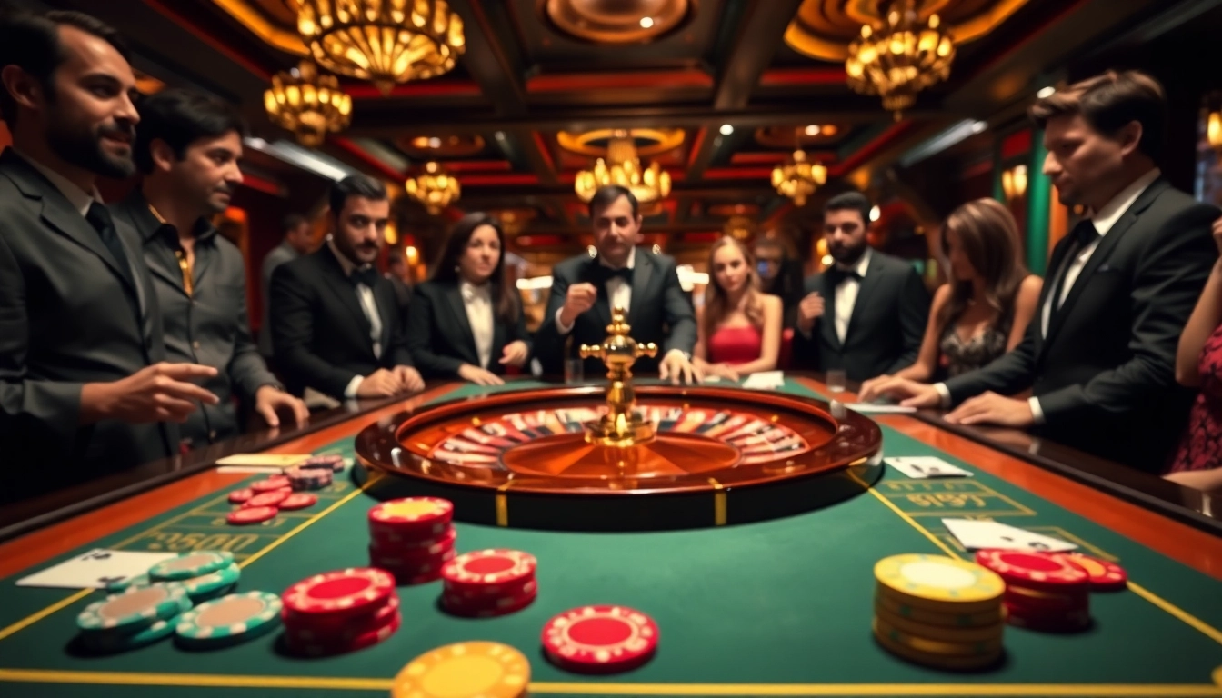 Engaging casino roulette action with players focused on winning at their game.