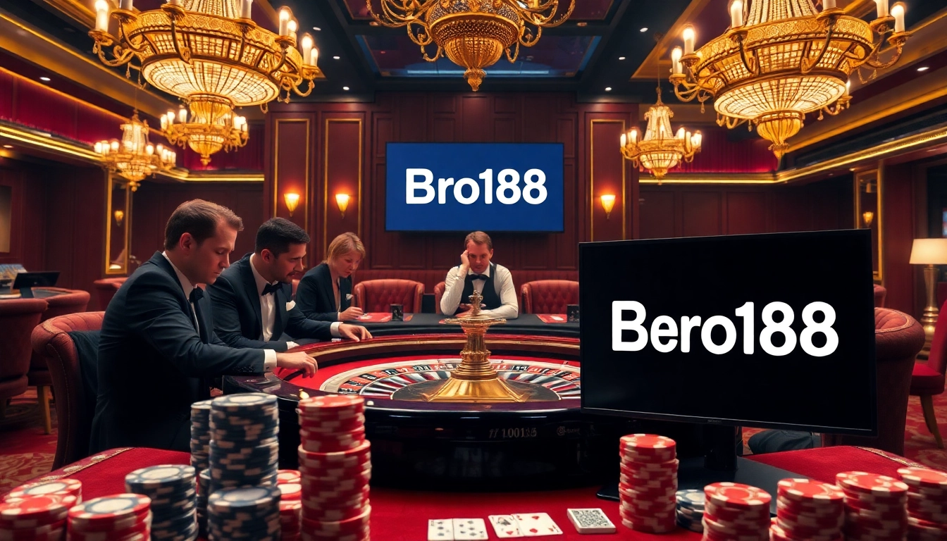 Bro138 players strategizing their wins at a luxurious casino table.