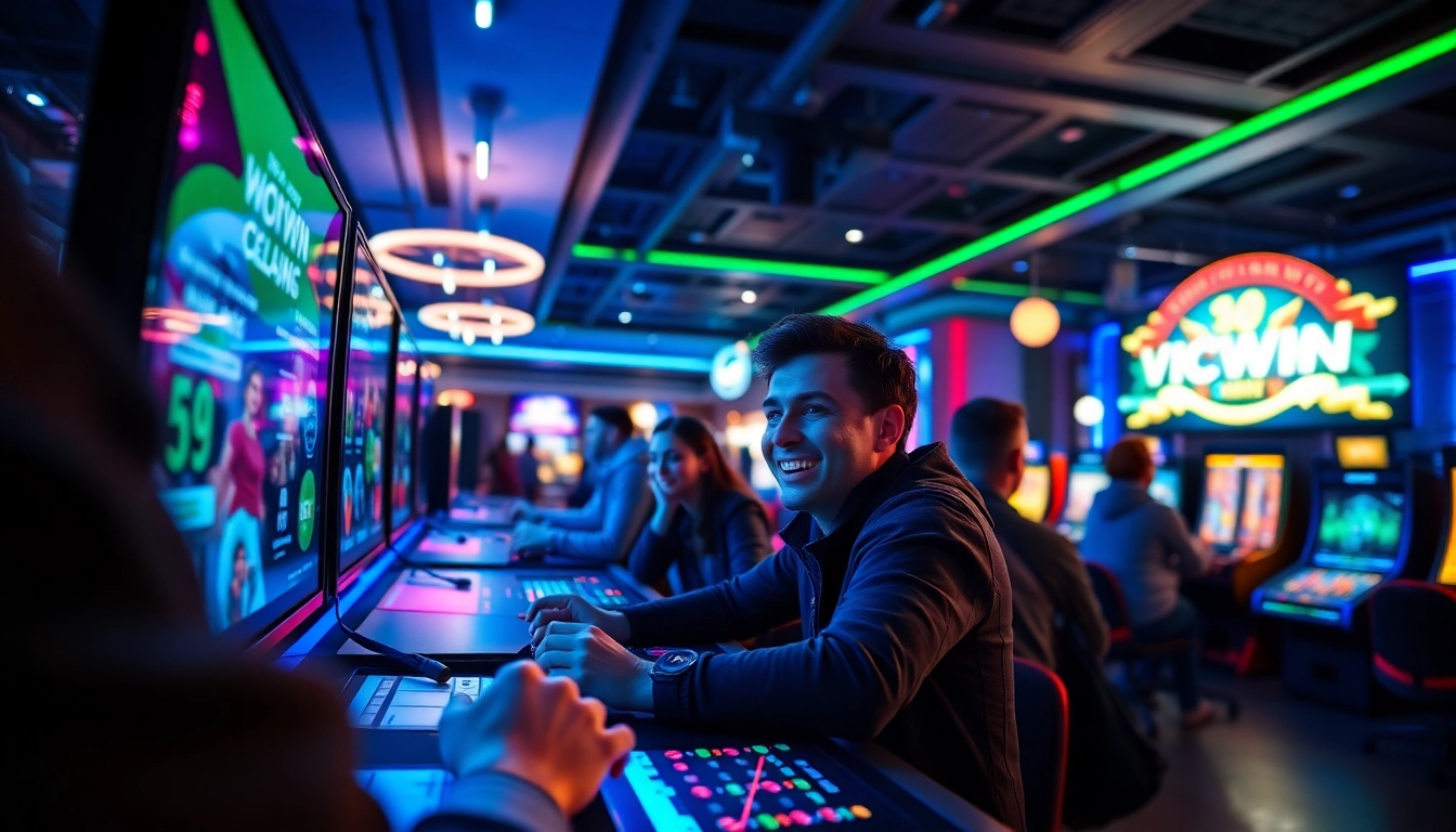 VICWIN's vibrant online casino gaming scene with engaging players and modern interface.