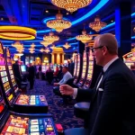 Player thrilling lights on slots777 machines in a vibrant casino.