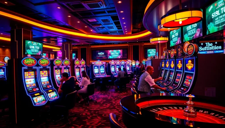 Players enjoying excitement at the KTPJITU alternatif slot machine area in a luxurious casino.