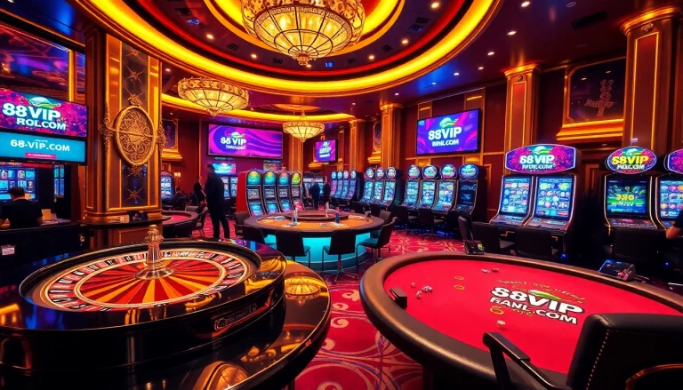Exciting casino scene featuring roulette and poker at 68VIP.COM for gamblers.